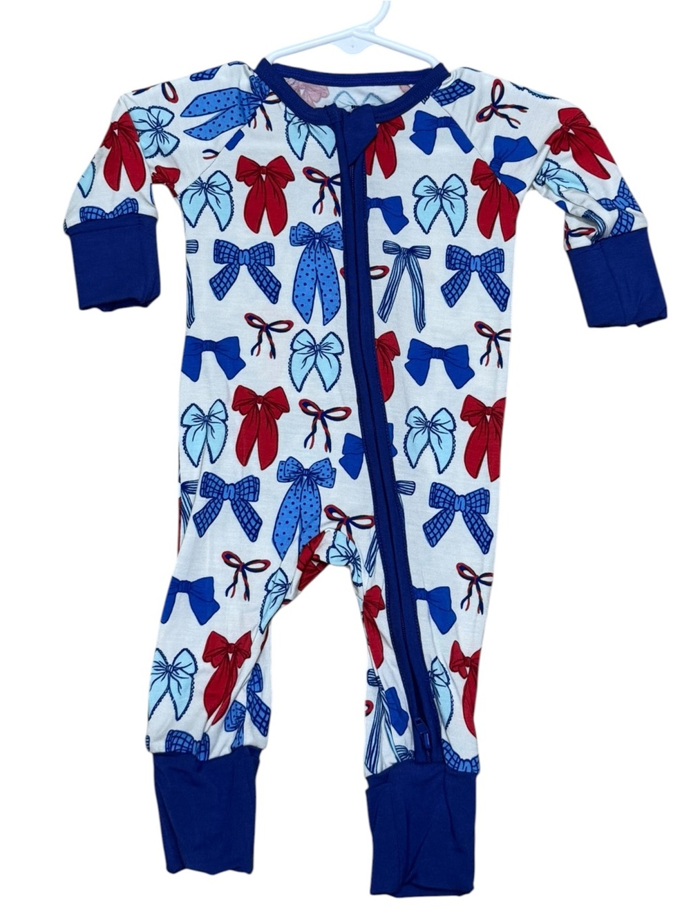 Blue & Red Bow Print Kids One-Piece